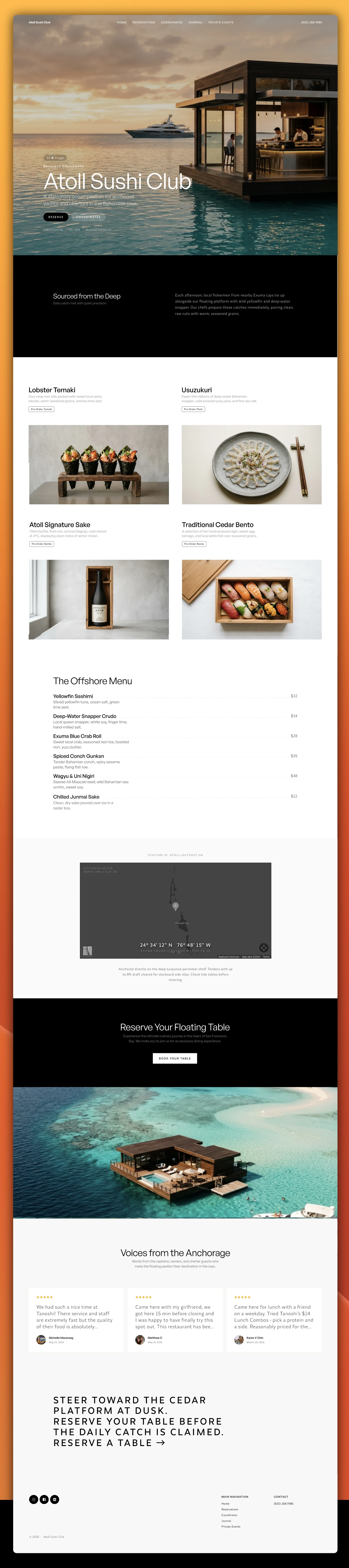 The rebuilt restaurant site in Outlyne, with the real dishes, reviews, and contact details filled in